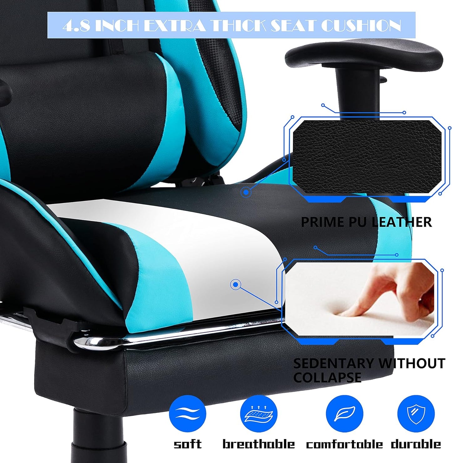 Gaming Chair,Gaming Chair with Footrest, High Back Ergonomic Gaming Chair Adjustable,Racing Style PU Leather Gamer Chair,Computer Gaming Chair with Headrest and Lumbar Support