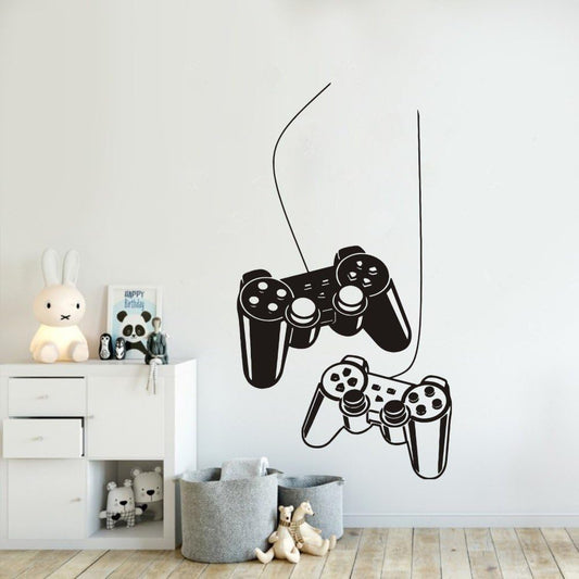 Wall Art Decal Joystick Gamer Video Controller Boy Room Gaming Room Decoration Wall Sticker Removable Kids Playroom Mural Y-209 (Black, 57X95Cm)