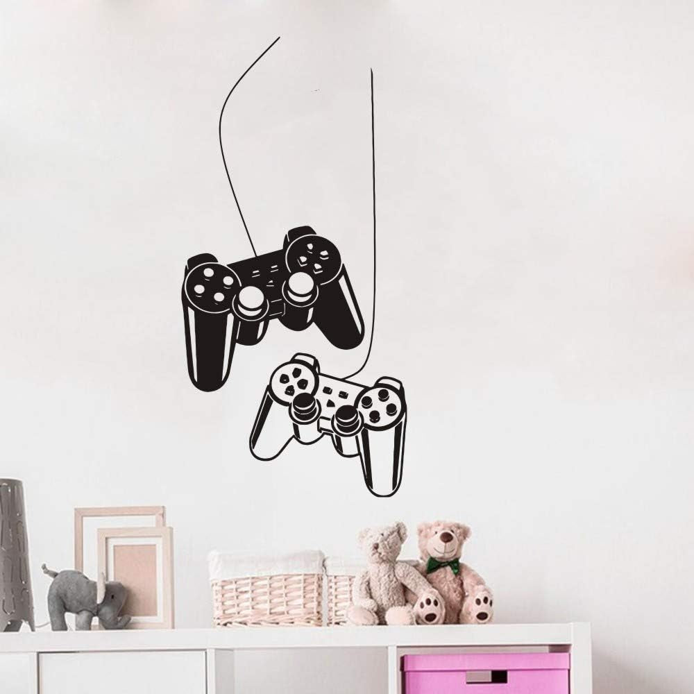 Wall Art Decal Joystick Gamer Video Controller Boy Room Gaming Room Decoration Wall Sticker Removable Kids Playroom Mural Y-209 (Black, 57X95Cm)