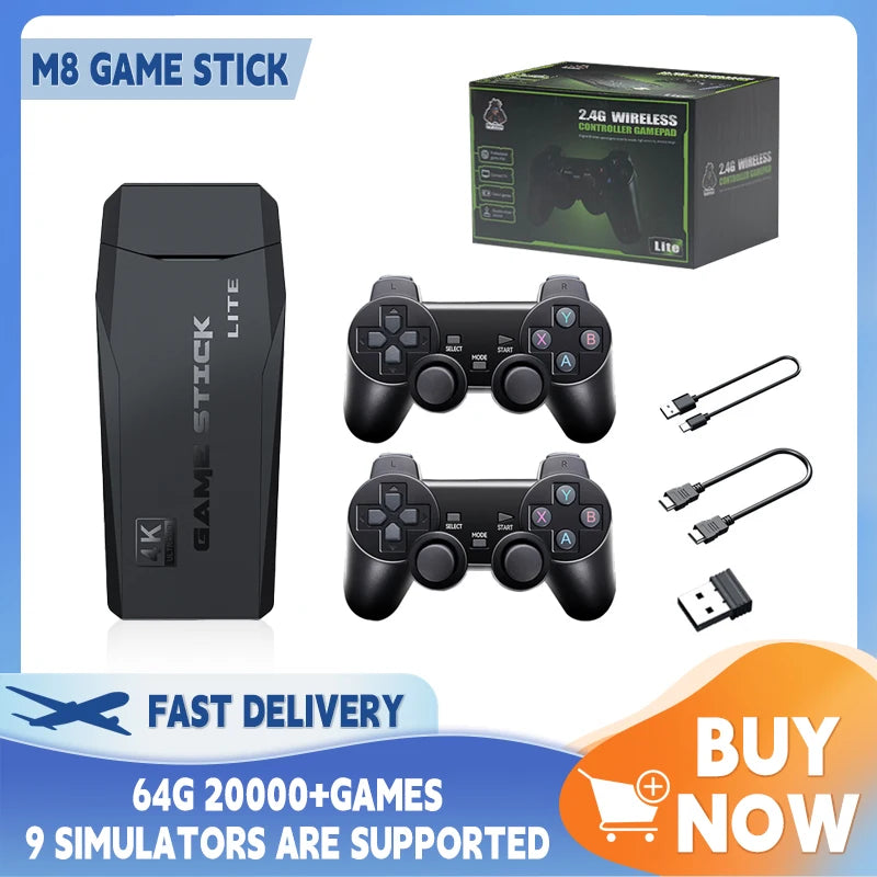 M8 Video Game Stick Video Game Stick Console Lite 4K Video Game M8 Console 64GB Double Wireless Controller Games Kid Xmas Gift