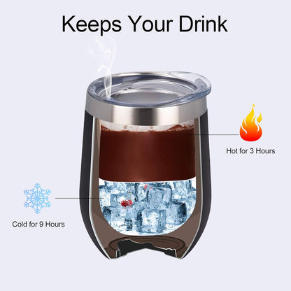 8 Pack 12Oz Stainless Steel Wine Tumblers, Insulated Wine Tumbler, Double Wall Insulated Wine Glass, Stainless Steel Stemless Wine Cups with Lids for Coffee, Wine, Cocktails, Champaign, Black