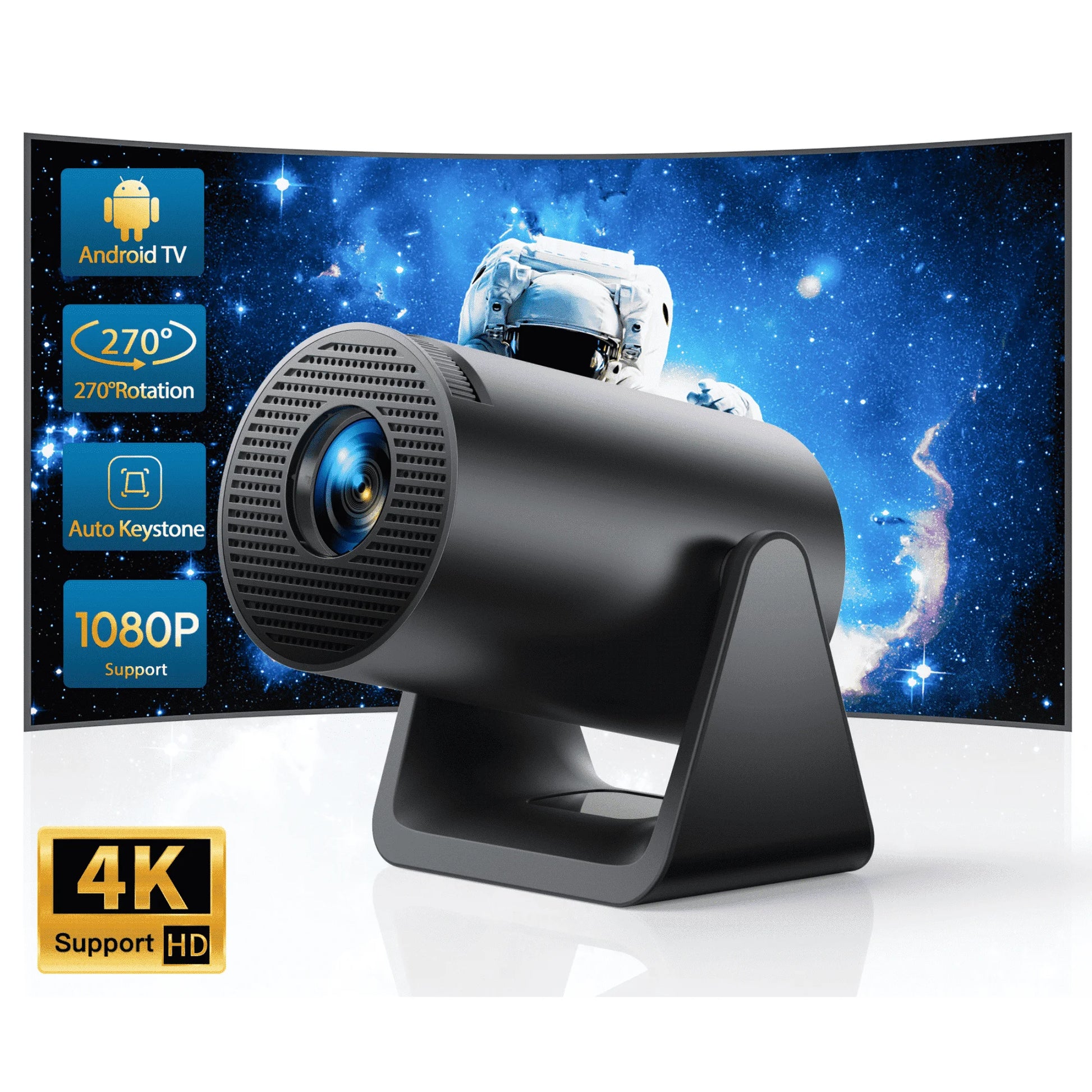 [270° Rotatable & Auto Keystone] Mini Projector with Wifi6 and Bluetooth, 1080P FHD Support 4K, 300 ANSI Outdoor Portable Projector, Built-In Apps