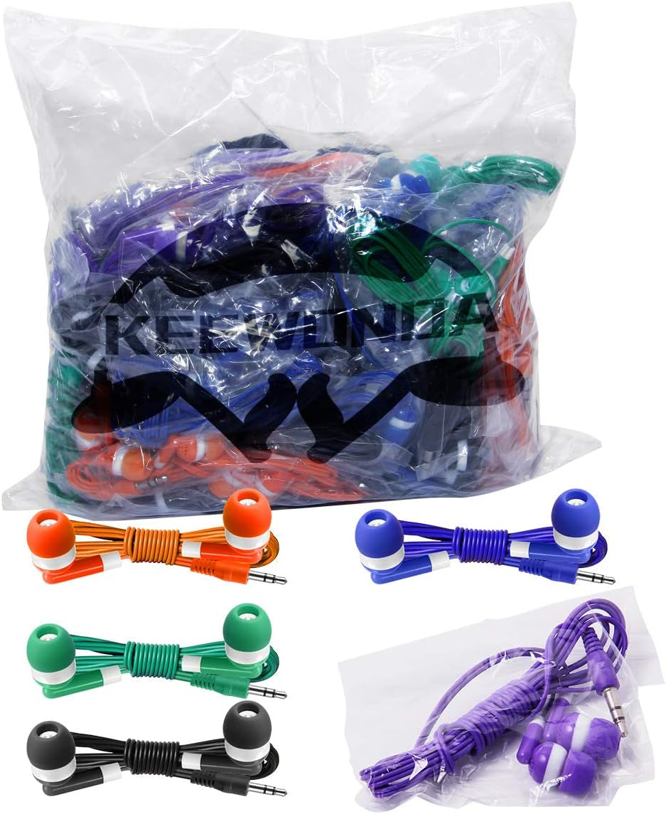 30 Pack Multi Color Earbuds for Kids, In-Ear, Wired, 5 Colors (Black, Blue, Orange, Green, Purple), Compatible with Ipads/Mac/Pc/Chromebook/Fitness & Audio Equipments