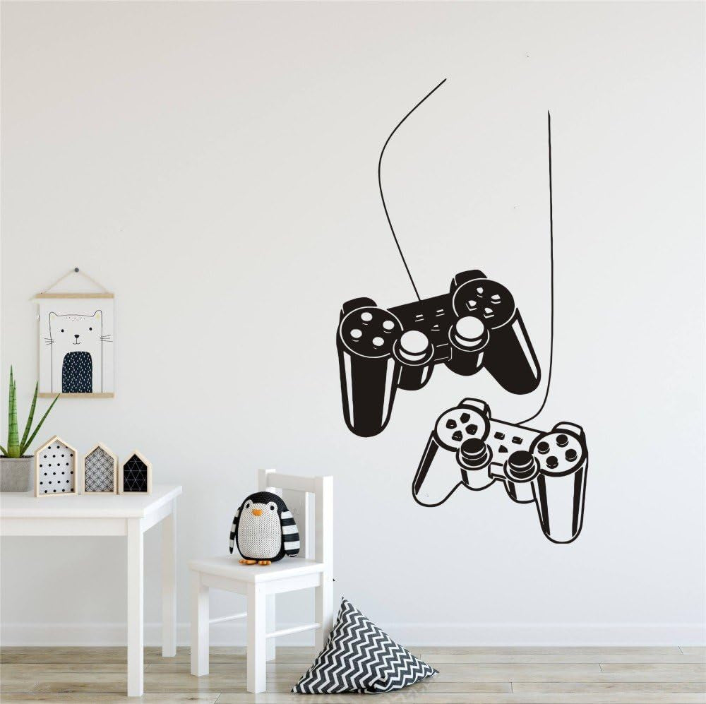 Wall Art Decal Joystick Gamer Video Controller Boy Room Gaming Room Decoration Wall Sticker Removable Kids Playroom Mural Y-209 (Black, 57X95Cm)