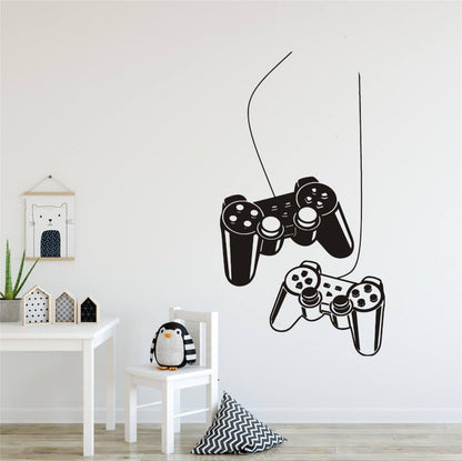 Wall Art Decal Joystick Gamer Video Controller Boy Room Gaming Room Decoration Wall Sticker Removable Kids Playroom Mural Y-209 (Black, 57X95Cm)