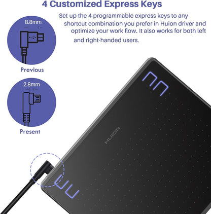 HS64 Graphics Drawing Tablet Android Support Pen Tablet, 6X4 Inch Digital Graphics Tablet with Battery-Free Stylus 8192 Pressure Sensitivity 4 Press Keys for Beginner, Extra 10 Pen Nibs Included