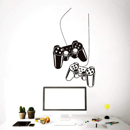 Wall Art Decal Joystick Gamer Video Controller Boy Room Gaming Room Decoration Wall Sticker Removable Kids Playroom Mural Y-209 (Black, 57X95Cm)