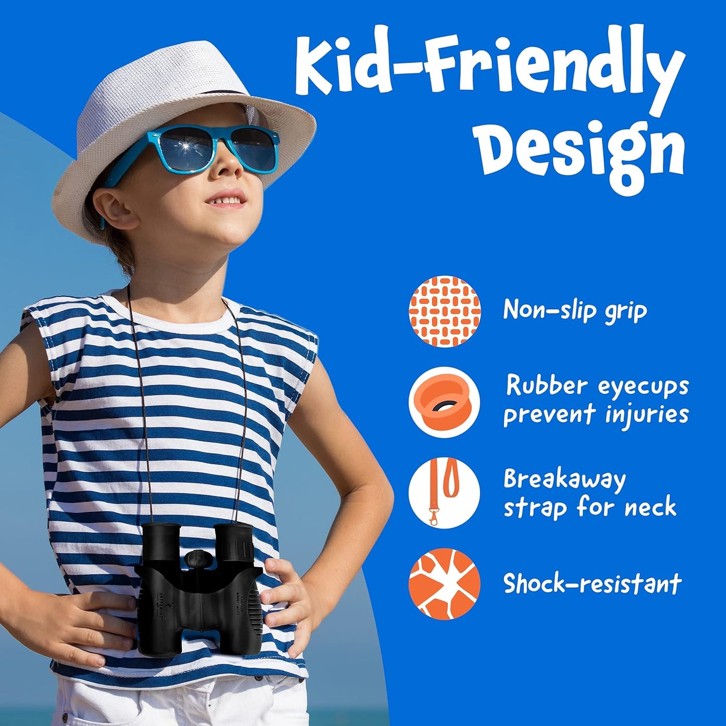 Think Peak Black Binoculars Science Toy for Kids Ages 4-8 Years - Real Compact Outdoor Adventure & STEM Educational Nature Hiking Explorer for Bird Watching, Camping Children’S Birthday Gift