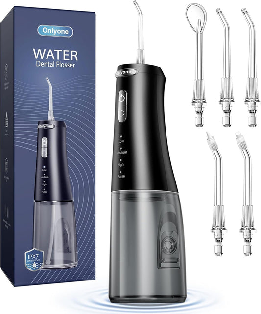 Water Dental Flosser, 300ML Portable Oral Irrigator for Teeth, 4 Modes and 5 Jet Tips,Rechargeable Irrigation Cleaner,Electric Flossing Machine Power Flossers & Irrigator Accessories Black