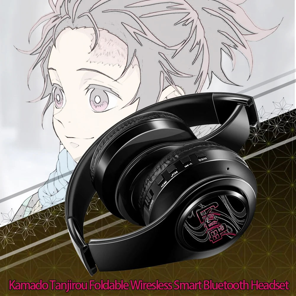 HOT Japan Anime Headphone Demon Slayer Kimetsu Kamado Tanjirou Bluetooth Headset V5.0 Cosplay 2D Fold Stereo Wireless Earphone