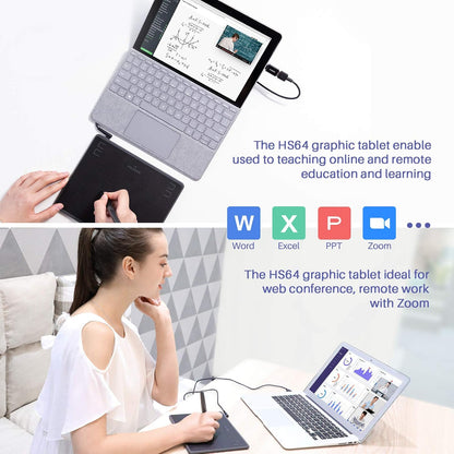 HS64 Graphics Drawing Tablet Android Support Pen Tablet, 6X4 Inch Digital Graphics Tablet with Battery-Free Stylus 8192 Pressure Sensitivity 4 Press Keys for Beginner, Extra 10 Pen Nibs Included