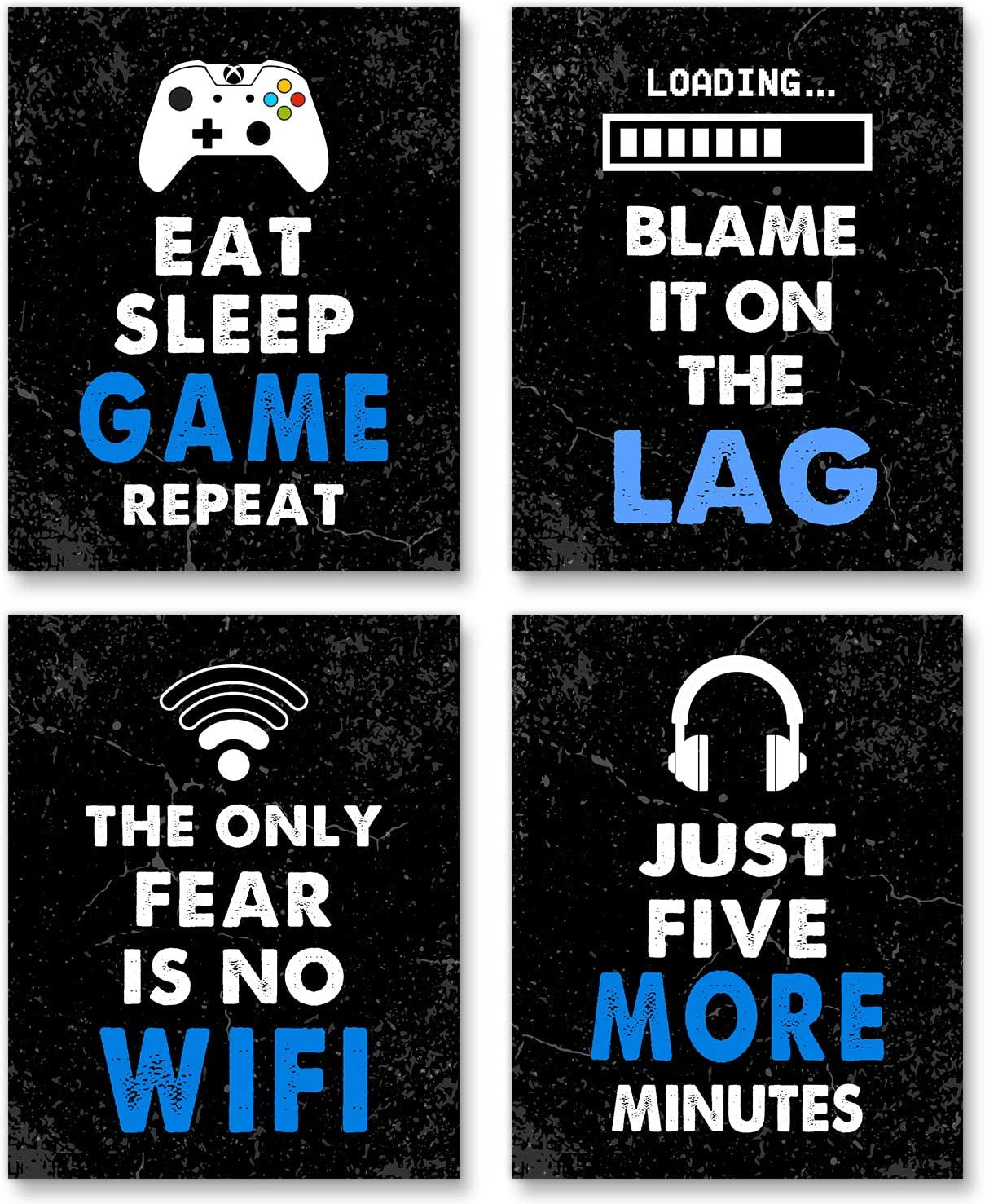 Set of 4 Video Game Decor (8'X10'), Boys Room Decorations for Bedroom & Game Room, Art Gift & Poster, No Frames