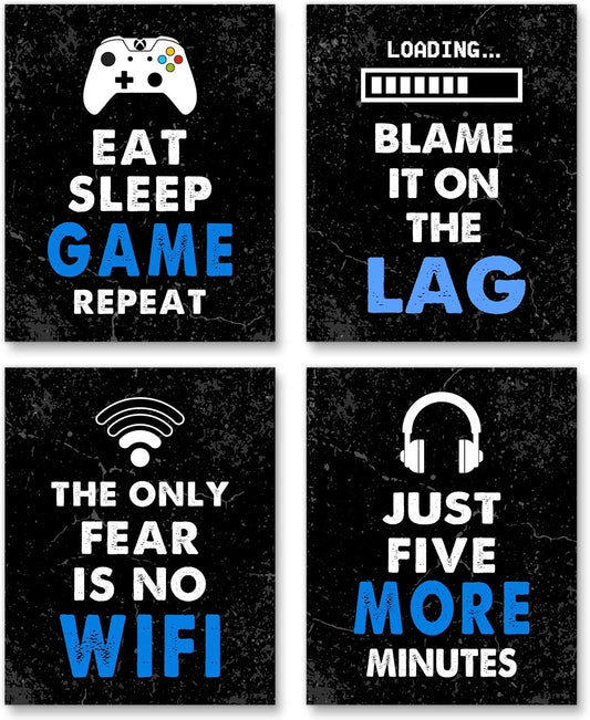 Set of 4 Video Game Decor (8'X10'), Boys Room Decorations for Bedroom & Game Room, Art Gift & Poster, No Frames