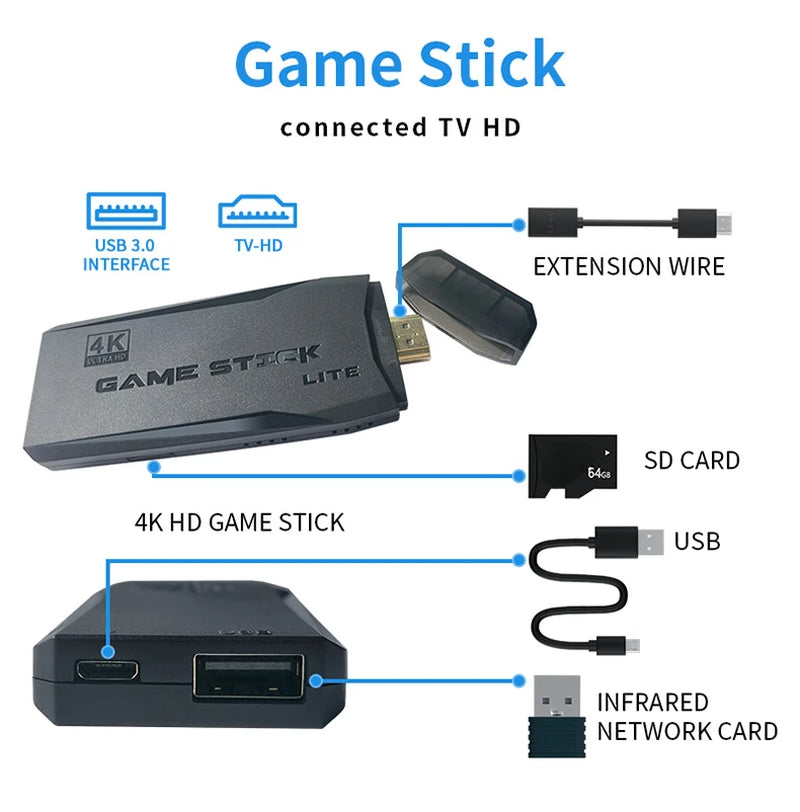 M8 Video Game Stick Video Game Stick Console Lite 4K Video Game M8 Console 64GB Double Wireless Controller Games Kid Xmas Gift