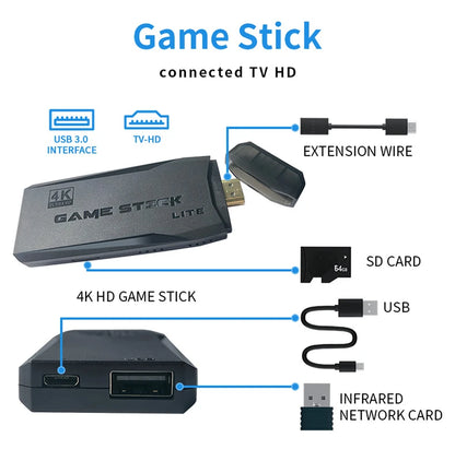 M8 Video Game Stick Video Game Stick Console Lite 4K Video Game M8 Console 64GB Double Wireless Controller Games Kid Xmas Gift