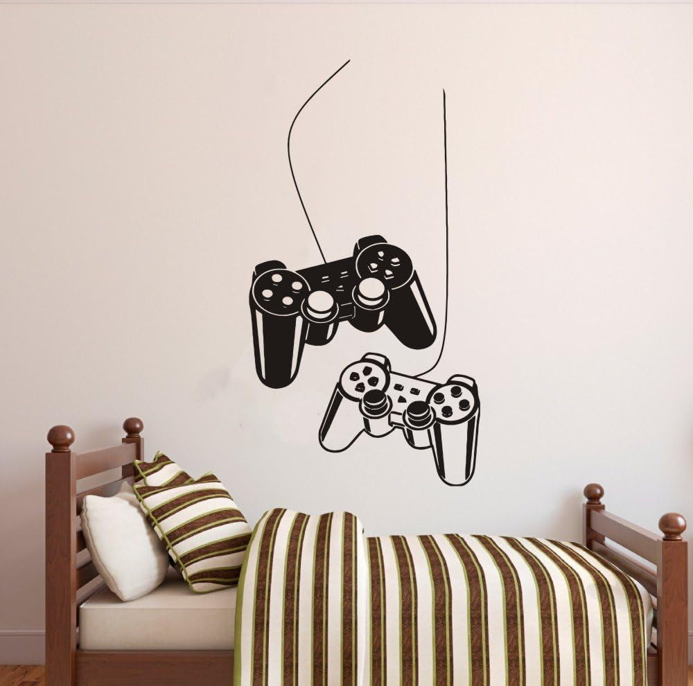 Wall Art Decal Joystick Gamer Video Controller Boy Room Gaming Room Decoration Wall Sticker Removable Kids Playroom Mural Y-209 (Black, 57X95Cm)