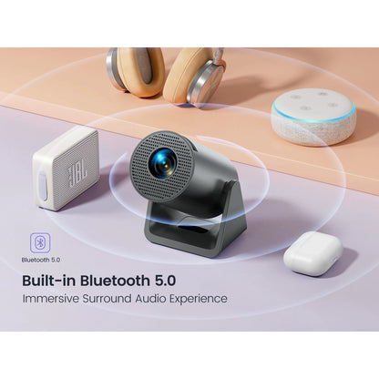 [270° Rotatable & Auto Keystone] Mini Projector with Wifi6 and Bluetooth, 1080P FHD Support 4K, 300 ANSI Outdoor Portable Projector, Built-In Apps