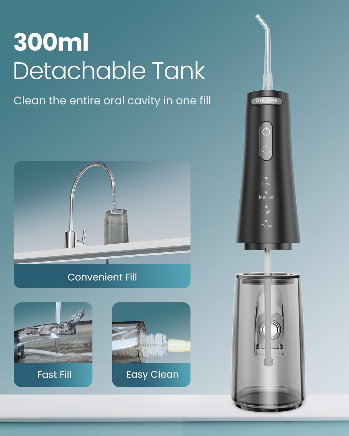 Water Dental Flosser, 300ML Portable Oral Irrigator for Teeth, 4 Modes and 5 Jet Tips,Rechargeable Irrigation Cleaner,Electric Flossing Machine Power Flossers & Irrigator Accessories Black