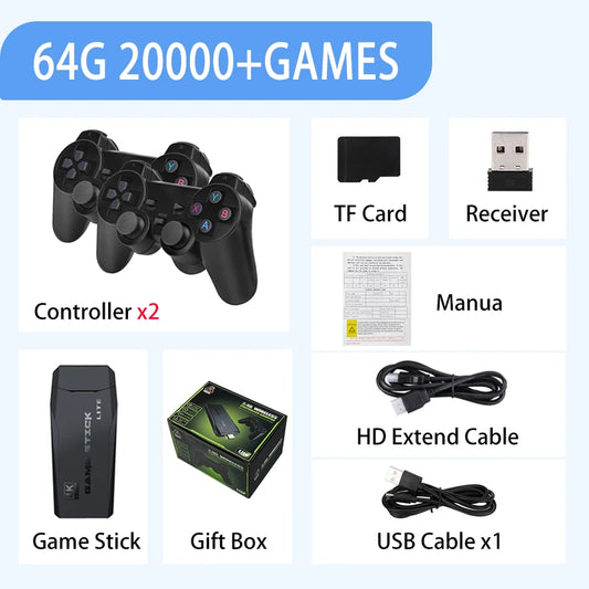 M8 Video Game Stick Video Game Stick Console Lite 4K Video Game M8 Console 64GB Double Wireless Controller Games Kid Xmas Gift