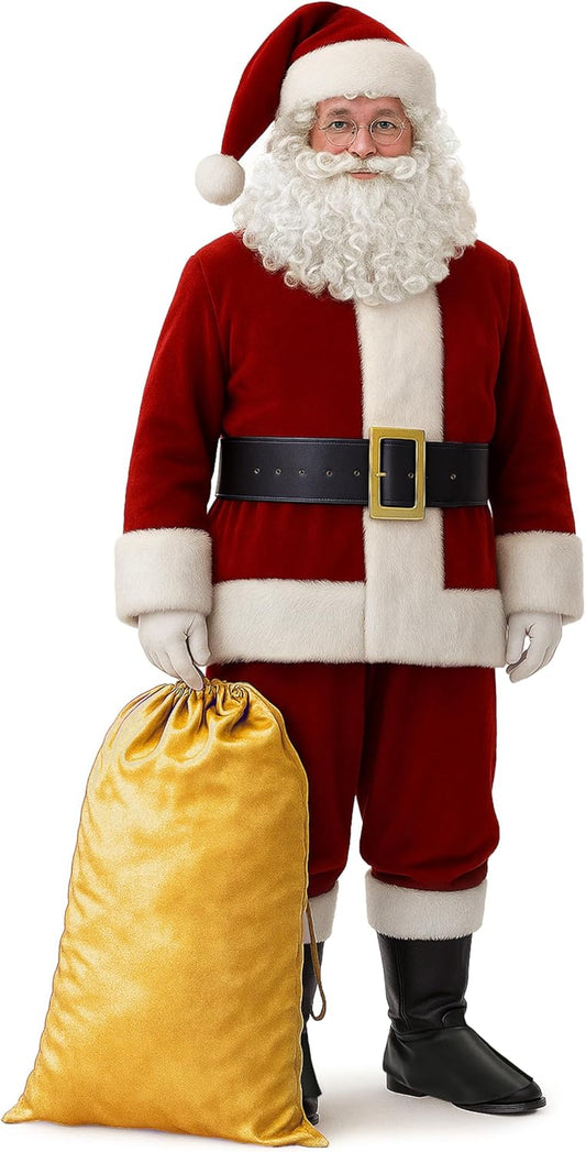 Men'S Deluxe Santa Suit 11Pc. Christmas Ultra Velvet Adult Santa Claus Costume